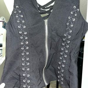 Stretchy lace-up biker vest/tank